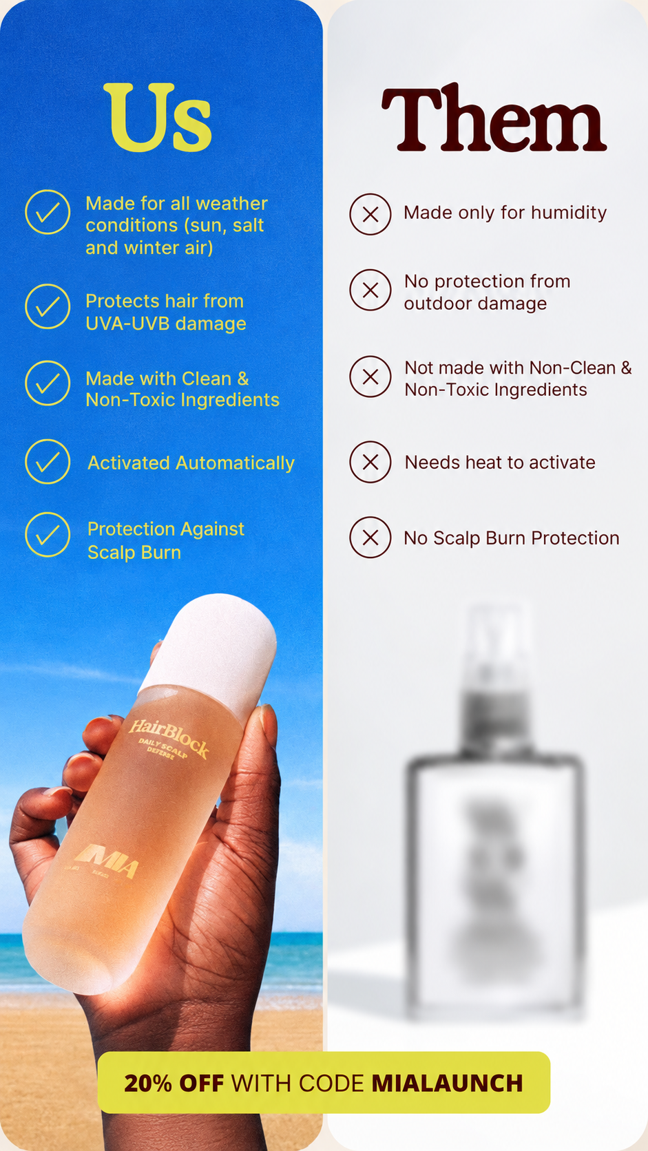 MIA HairBlock product comparison campaign creative